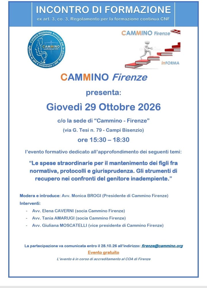 Evento di formazione in data 29.20.26 con Cammino- Sede di Firenze- per discutere sulle spese…