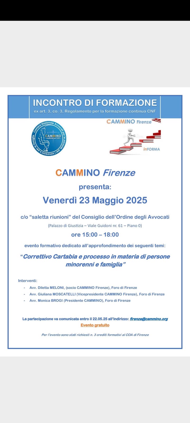 Evento Formazione Cammino Firenze. Colleghi Vi aspettiamo!